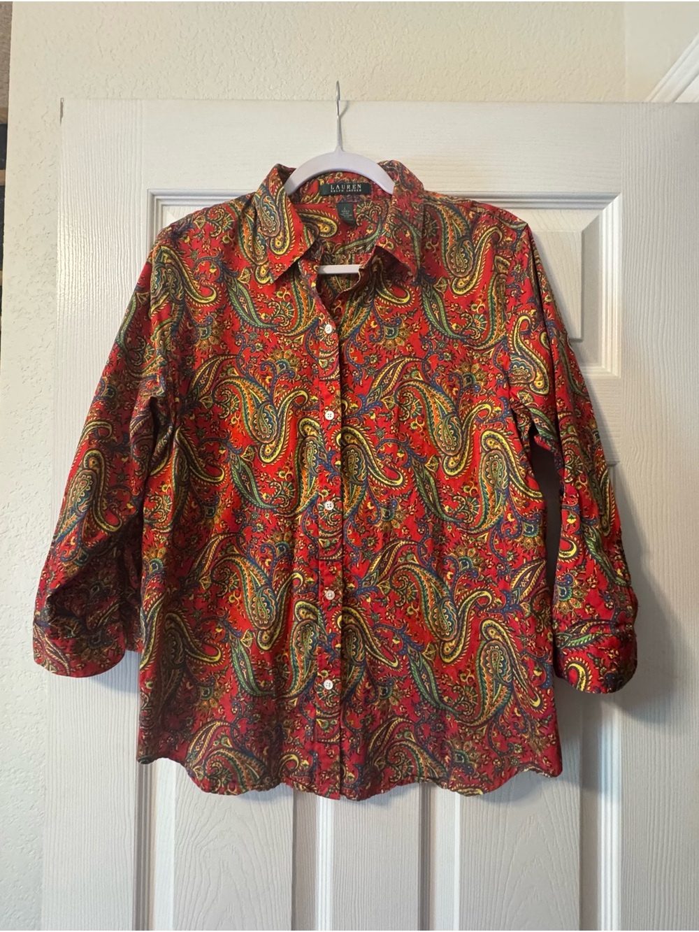 Lauren Ralph Lauren Red Paisley Button-Up Blouse